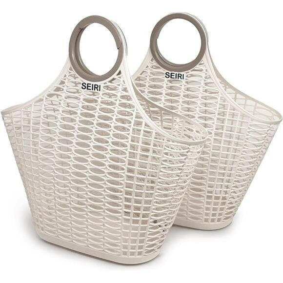 2 Pack Retro Jelly Tote Bags for Beach Pool Picnic Grocery Laundry Storage - Picture 1 of 8
